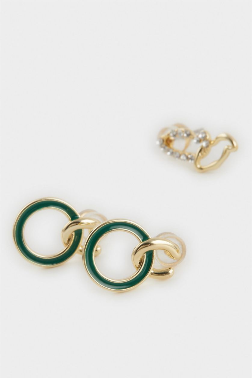 Woman Altın Reis x DeFacto 14K Gold Plated 3 Piece Gold Green Earrings