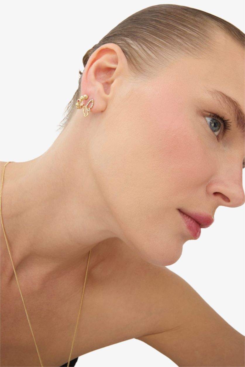 Woman Altın Reis x DeFacto 14K Gold Plated 3 Piece Gold Green Earrings