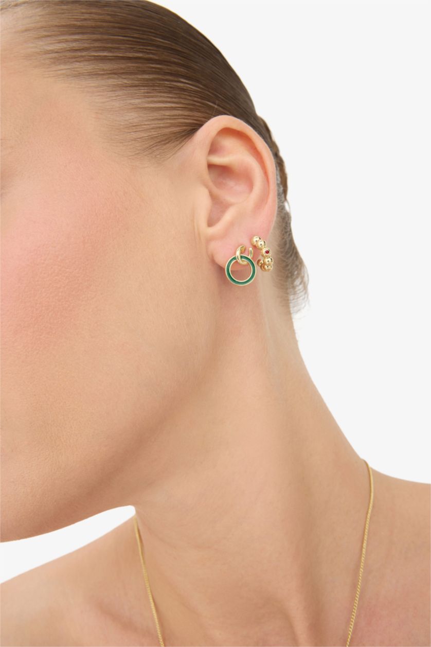 Woman Altın Reis x DeFacto 14K Gold Plated 3 Piece Gold Green Earrings