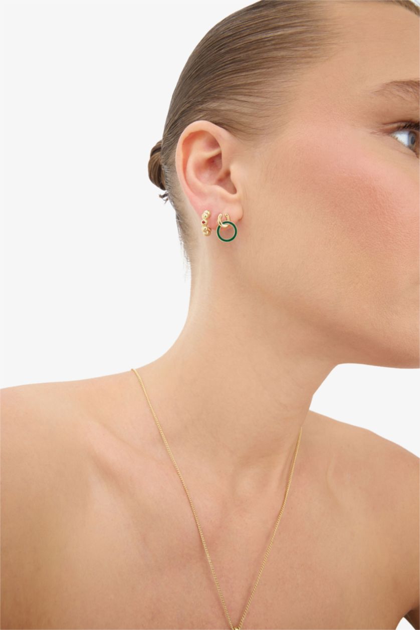 Woman Altın Reis x DeFacto 14K Gold Plated 3 Piece Gold Green Earrings