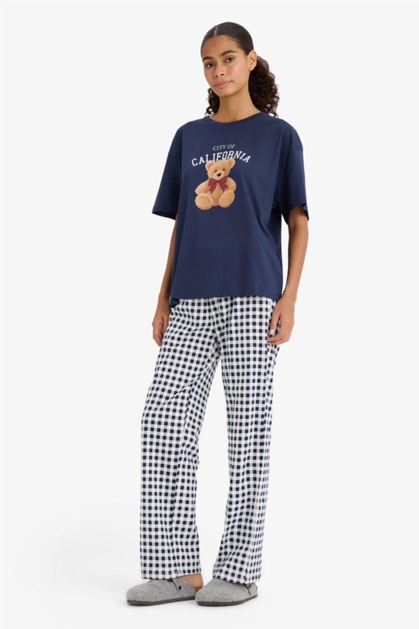 Woman NAVY Fall in Love Regular Fit Teddy Bear Print Top Bottoms 2 Piece Pajama Set