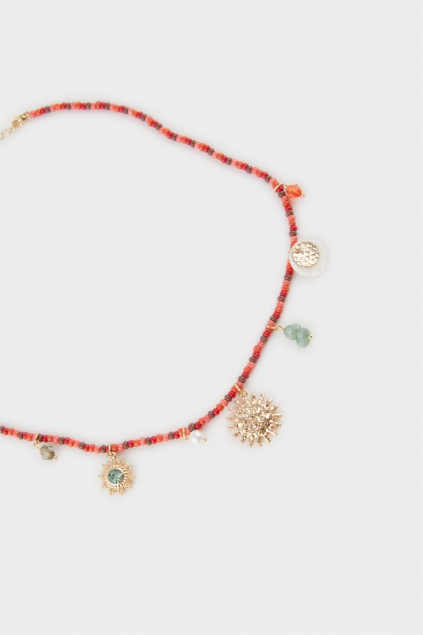 Kadın Altın Kadın 2'li Kırmızı Boncuklu Kolye