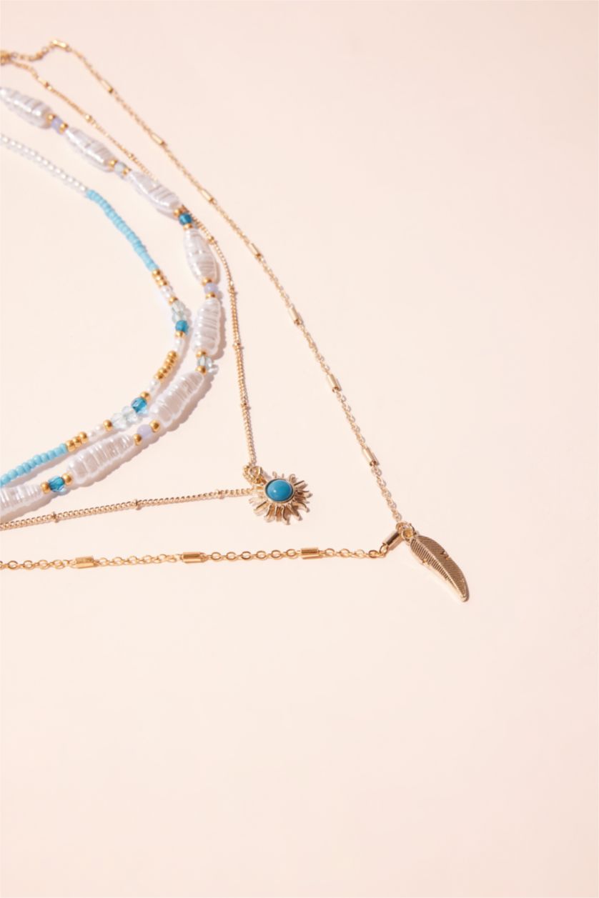 Женщины Разноцветный Женское Четверное Золотое Колье с Синими Камнями