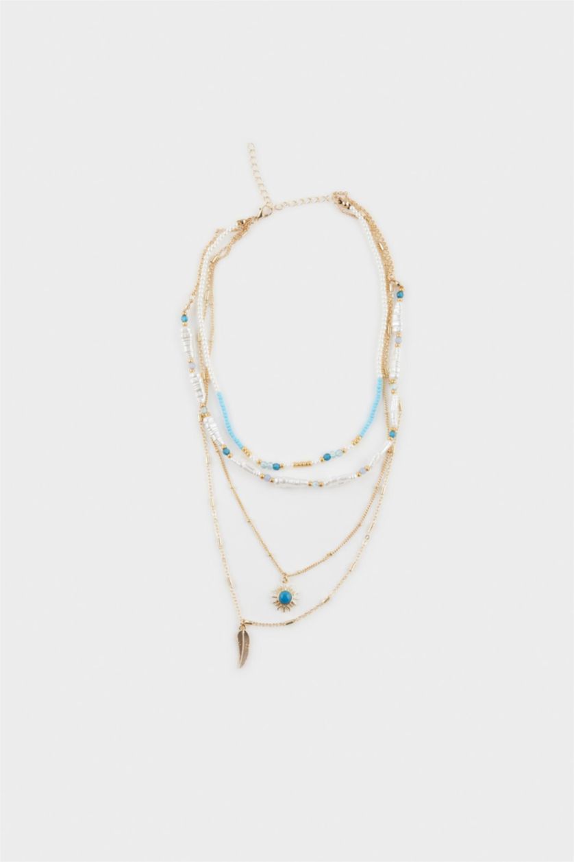 Женщины Разноцветный Женское Четверное Золотое Колье с Синими Камнями