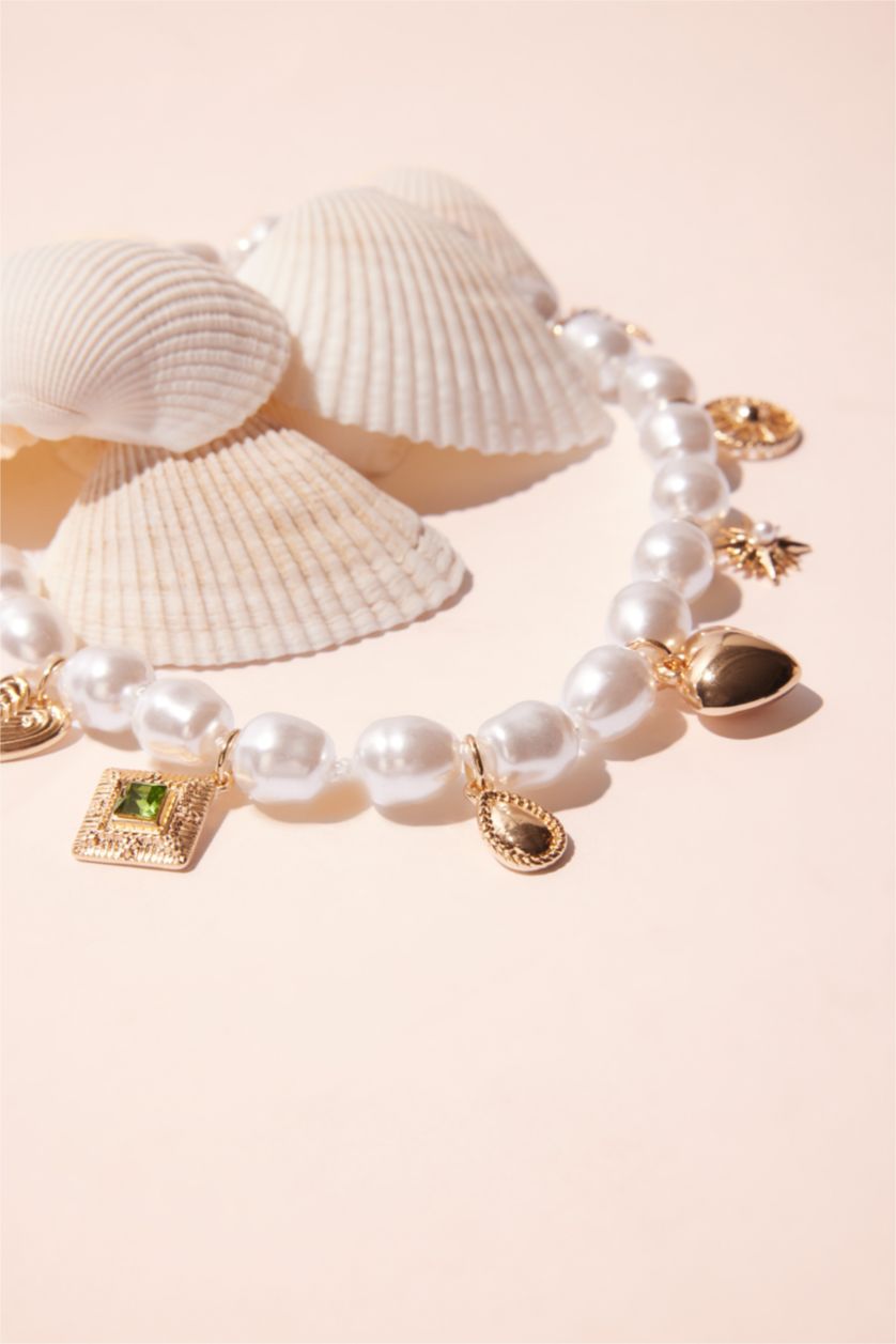 Kadın Karma Kadın İncili Charm Detaylı Kolye