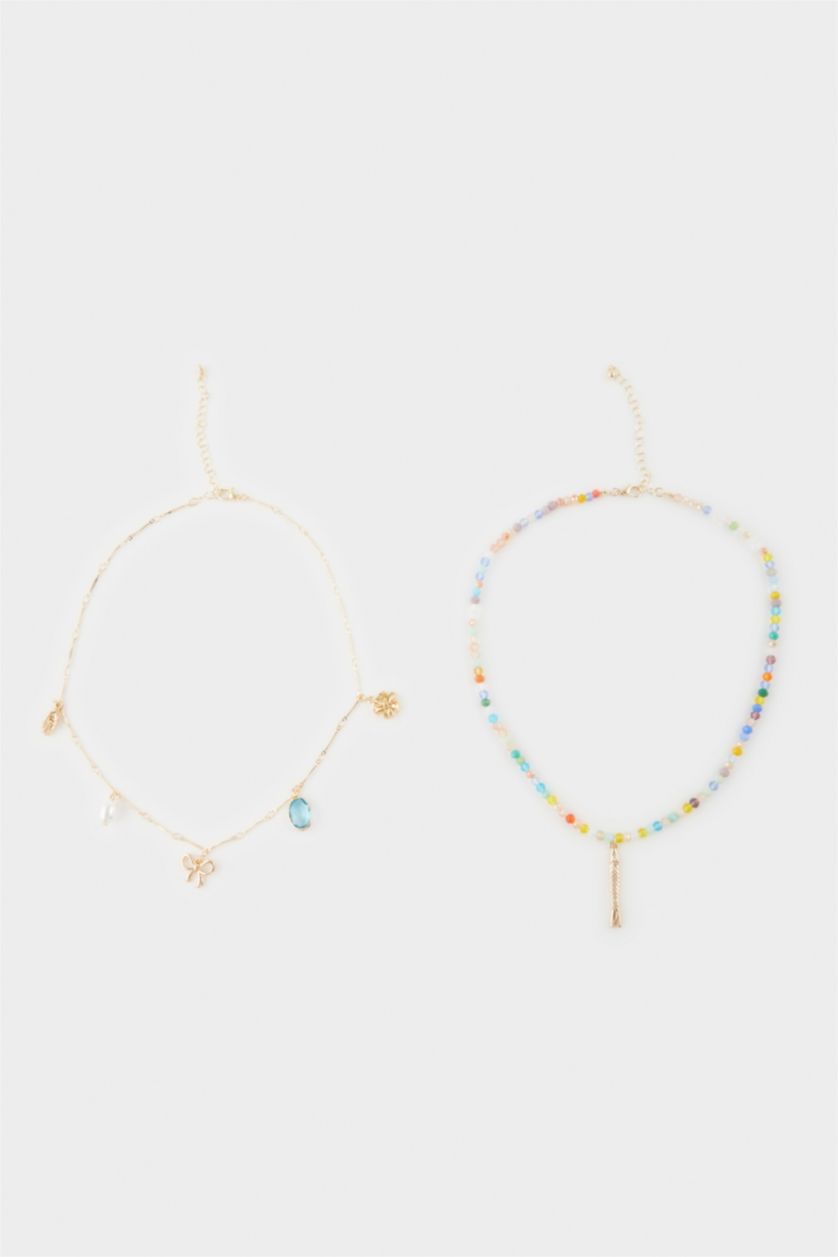 FEMME Karma Lot de 2 Colliers dorés à perles colorées pour femme