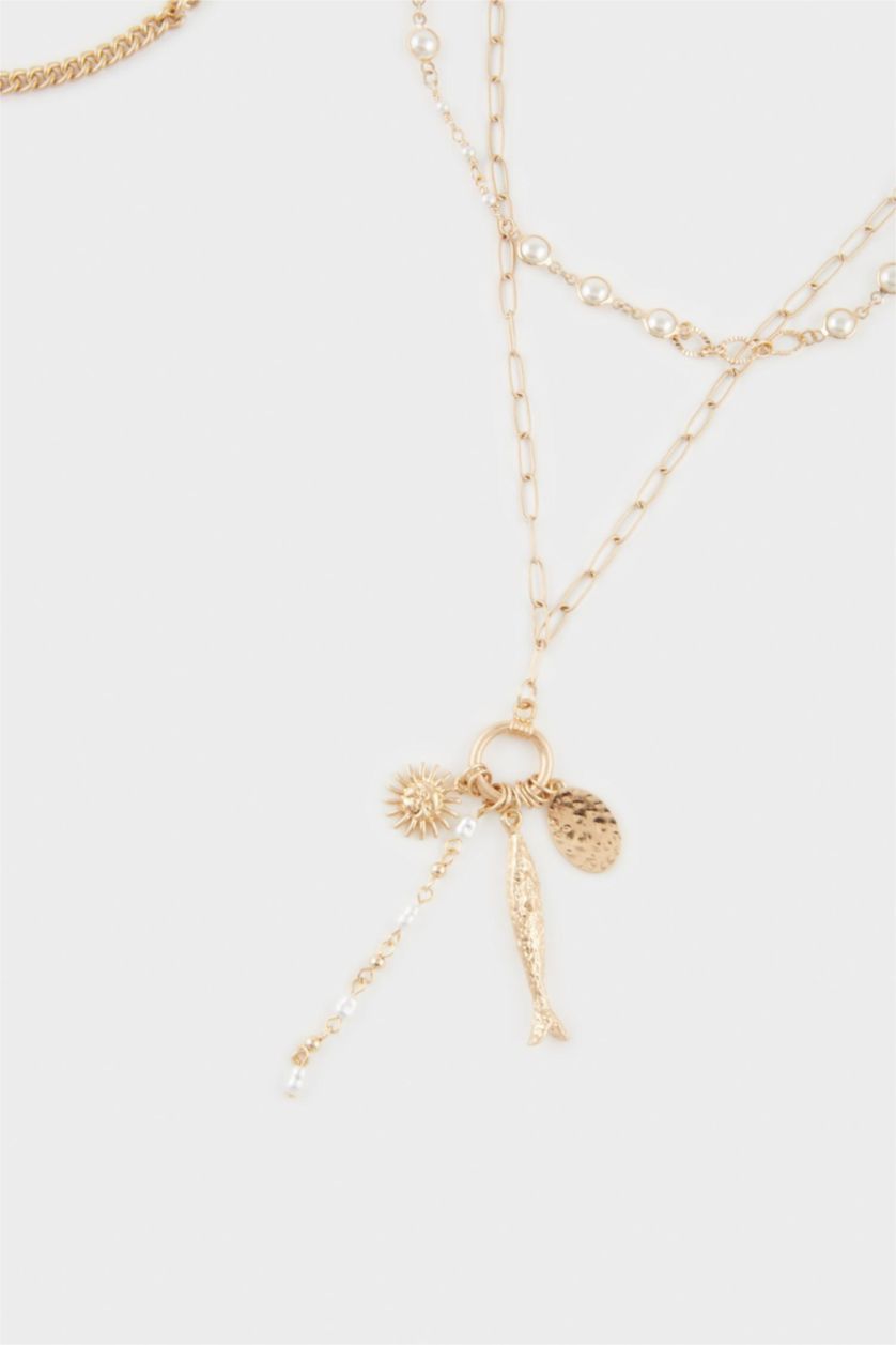 حريمي MIXED سلسله حريمي ذهبي على شكل صدفة بحر - 3 قطع