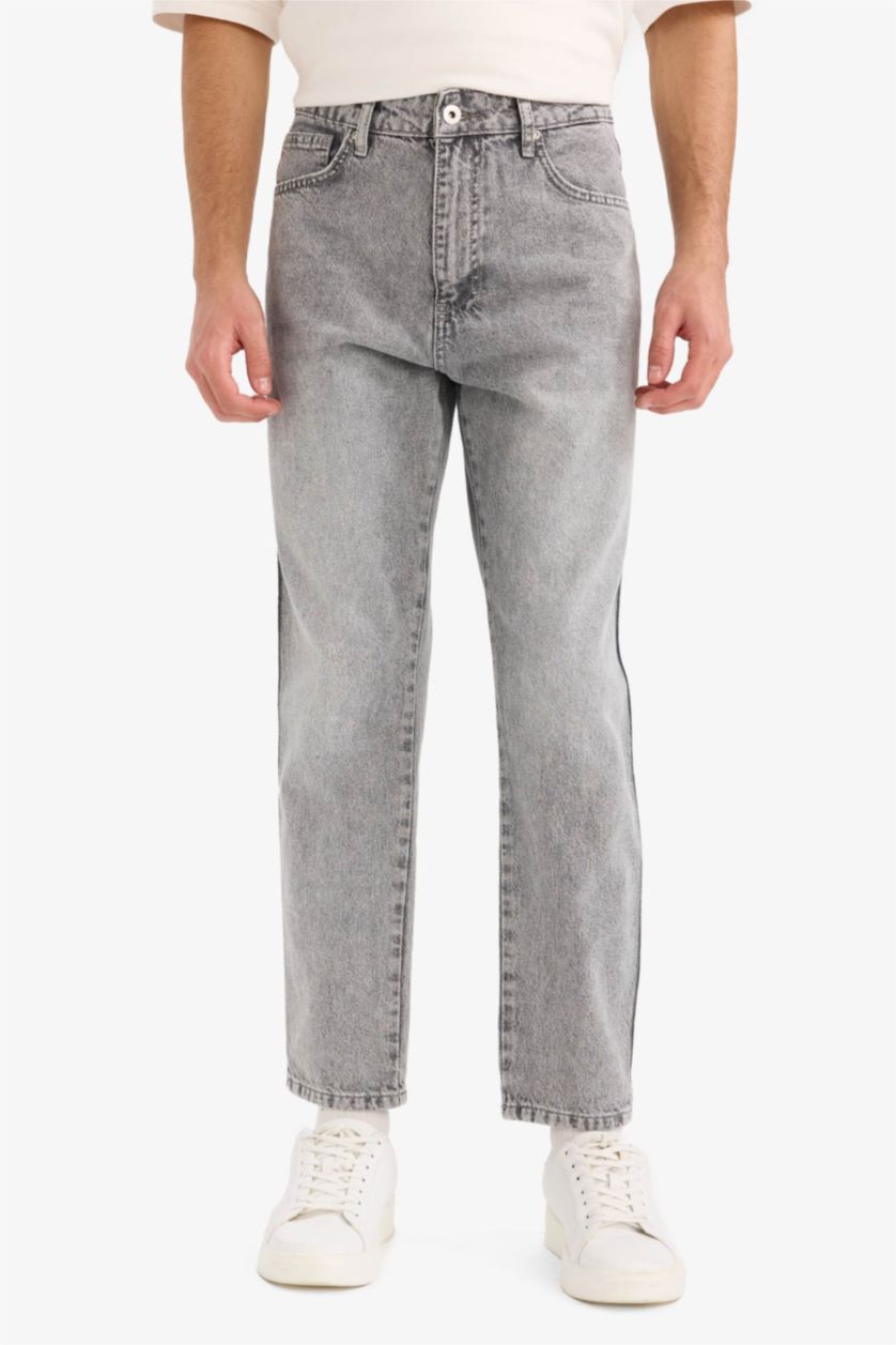 Erkek Açık Gri 90's Slim Fit Düz Paça Jean Pantolon