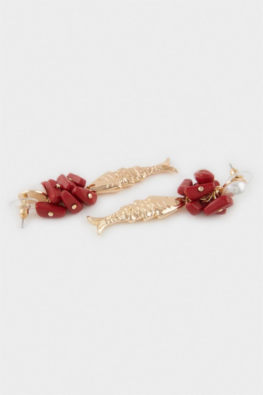 Kadın Karma Kadın Kırmızı Detaylı Balık Figürlü Küpe