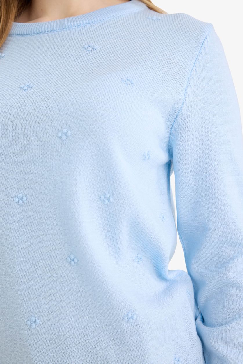 Kadın Mavi Regular Fıt Bisiklet Yaka Triko Kazak