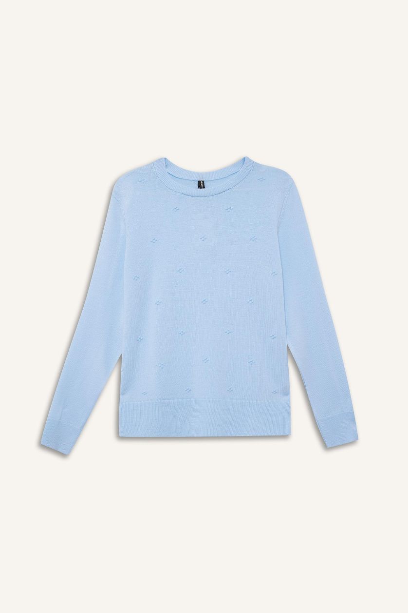 Kadın Mavi Regular Fıt Bisiklet Yaka Triko Kazak