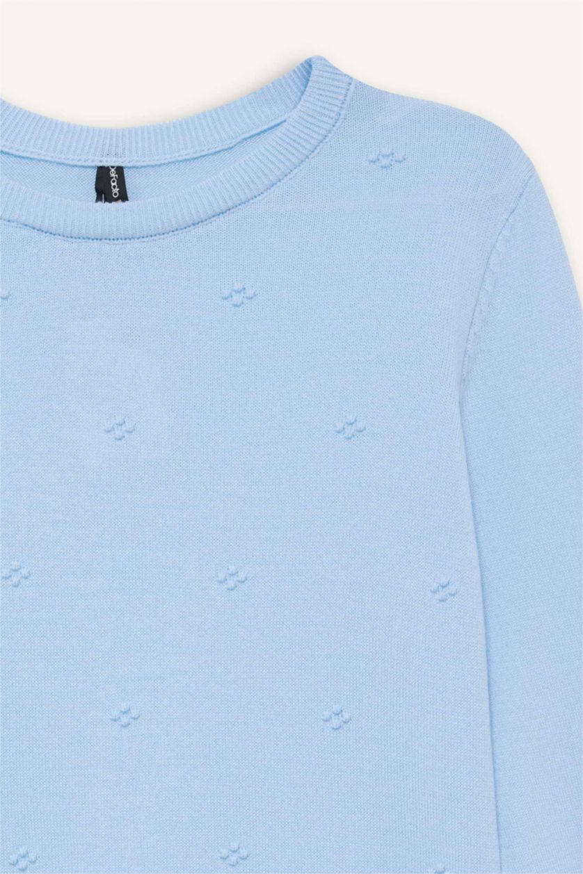 Kadın Mavi Regular Fıt Bisiklet Yaka Triko Kazak