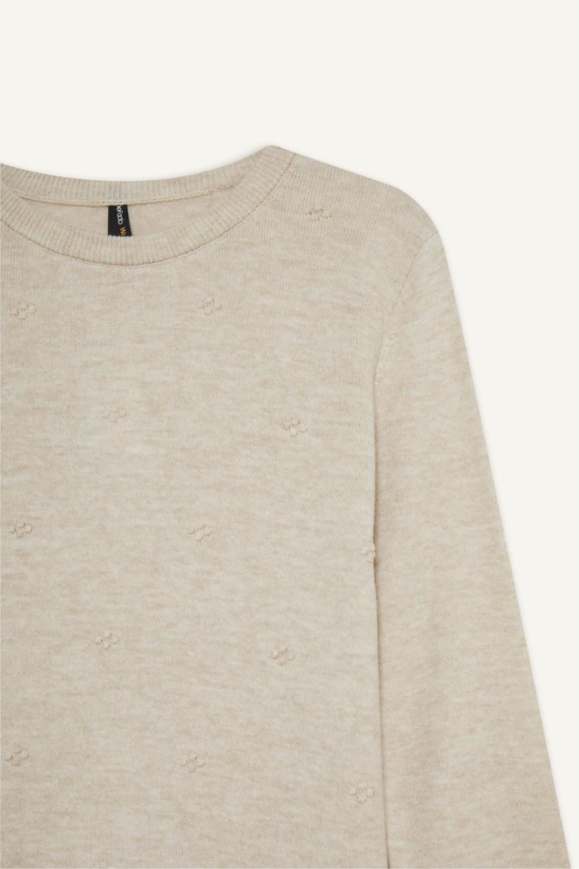 WOMAN Light Beige Melange Regular Fit Crew Neck Knitwear Pullover