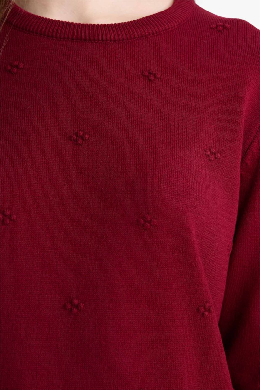 Kadın Bordo Regular Fıt Bisiklet Yaka Triko Kazak