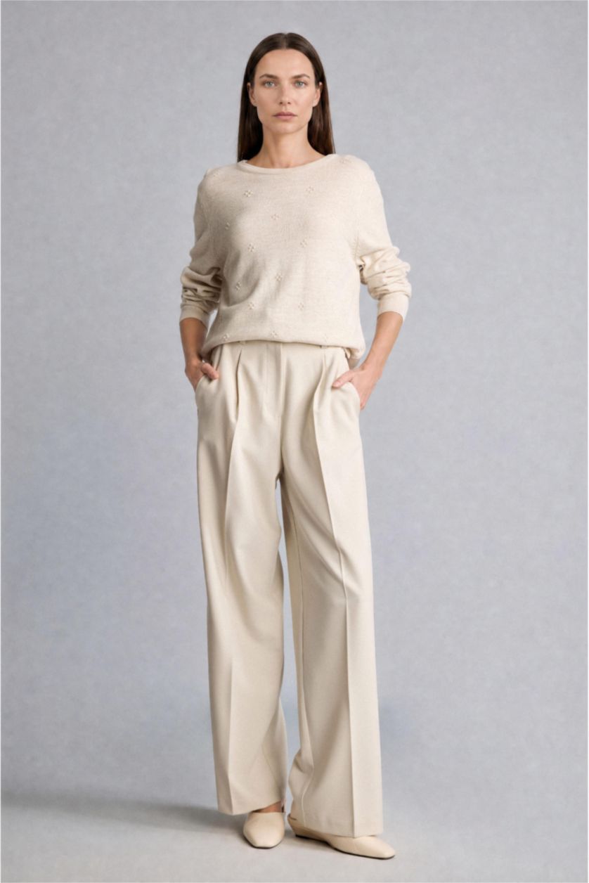 نساء ميلانج بيج فاتح Regular Fit Knitwear Pullover