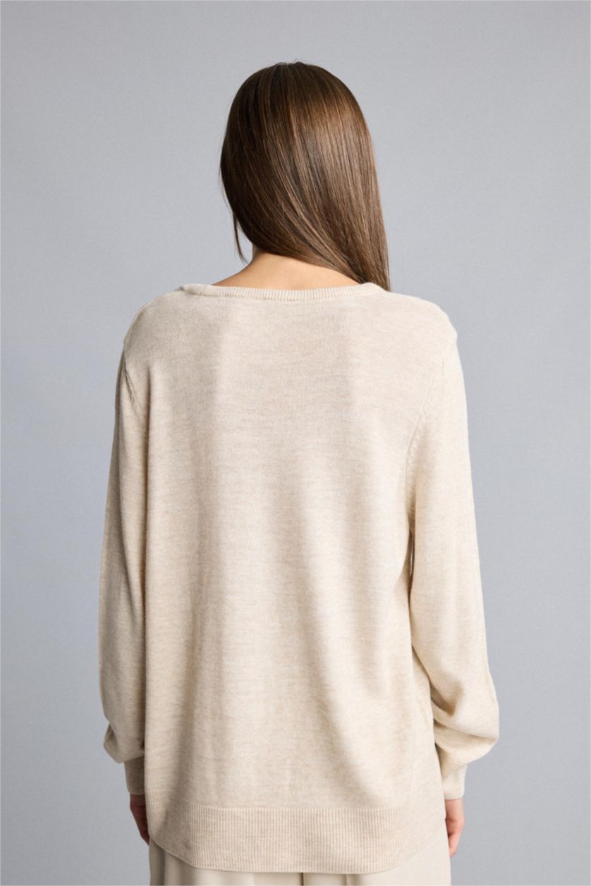 نساء ميلانج بيج فاتح Regular Fit Knitwear Pullover