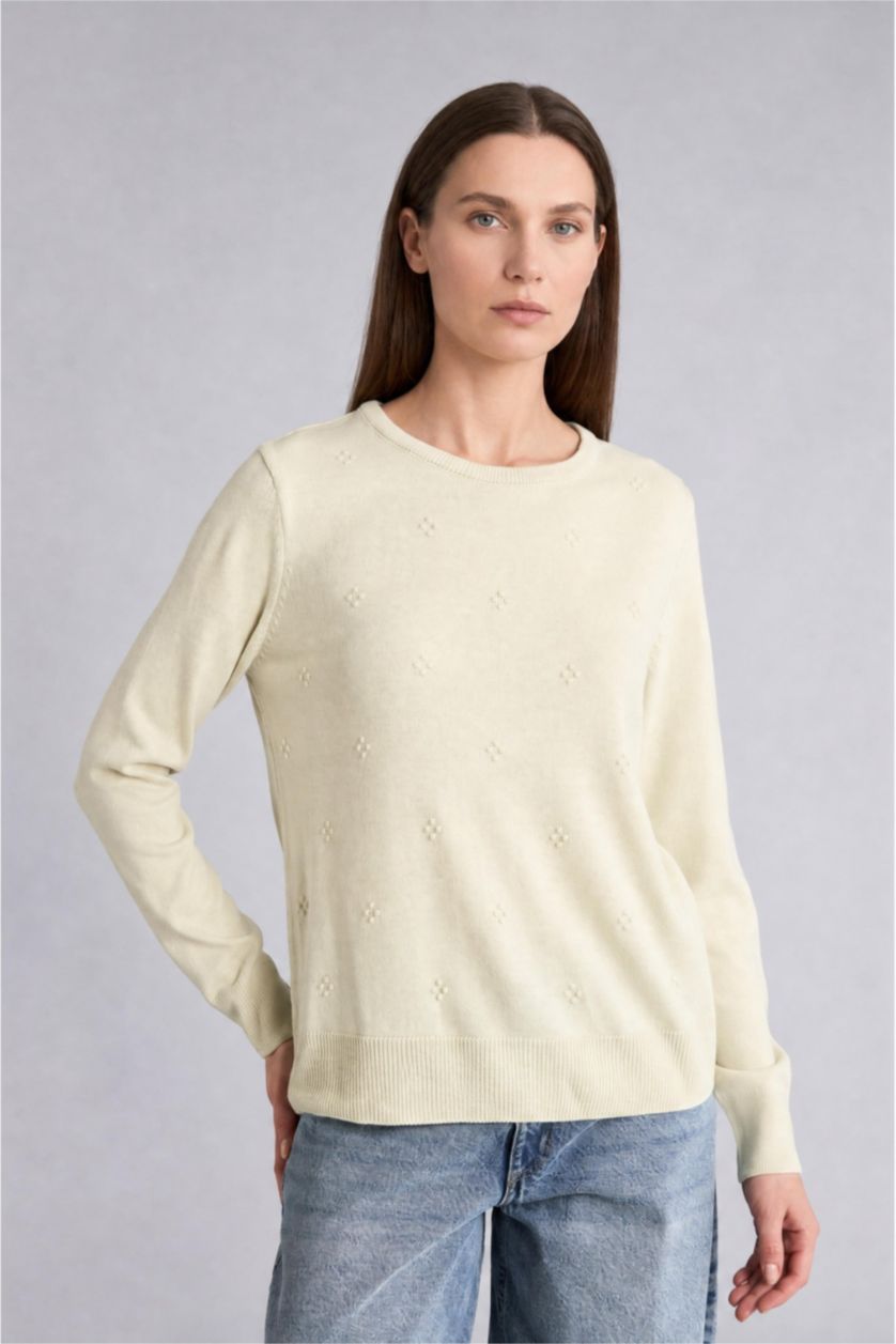 WOMAN Light Green Regular Fit Crew Neck Light Green Knit Pullover