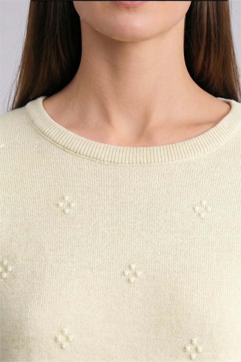 WOMAN Light Green Regular Fit Crew Neck Light Green Knit Pullover