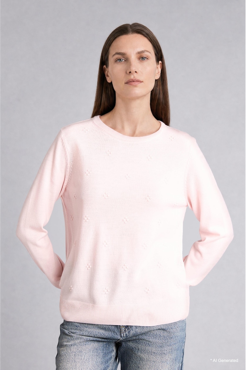 Women Pink Regular Fit Basic Knitted Crew Neck Sweater