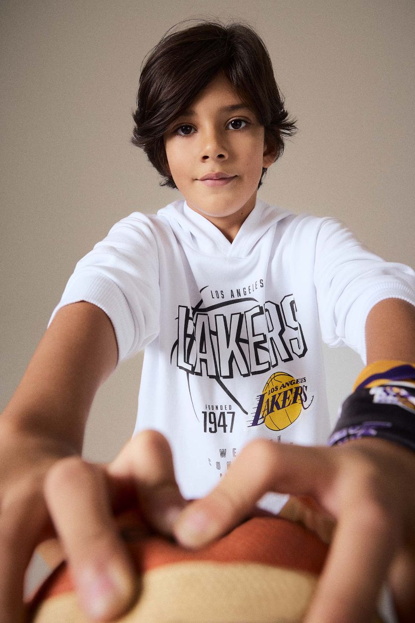 Erkek Çocuk - Genç Erkek Beyaz NBA Los Angeles Lakers Kapüşonlu Sweatshirt Erkek Çocuk