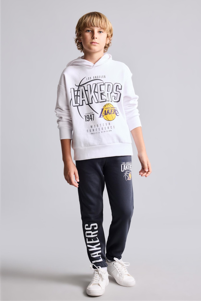 Erkek Çocuk - Genç Erkek Beyaz NBA Lakers Baskılı Kapüşonlu Sweatshirt