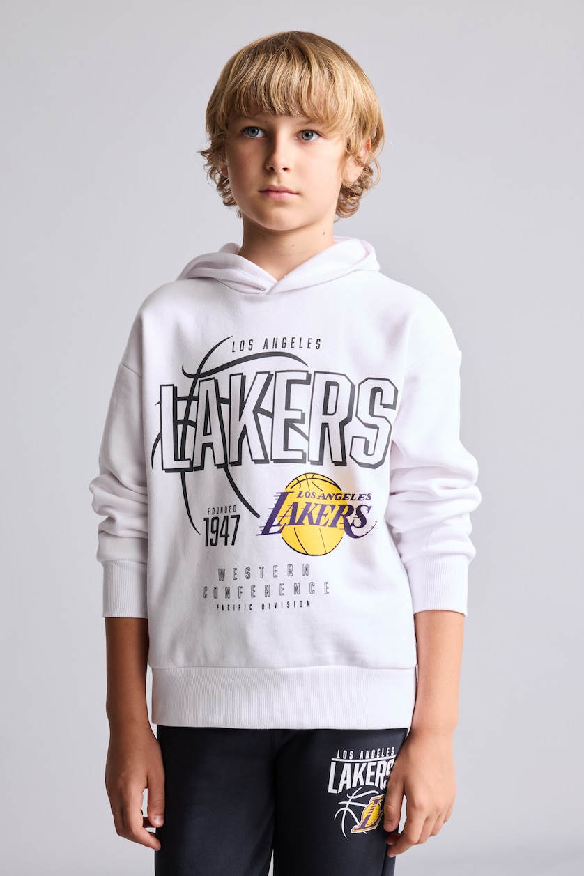 Erkek Çocuk - Genç Erkek Beyaz NBA Lakers Baskılı Kapüşonlu Sweatshirt