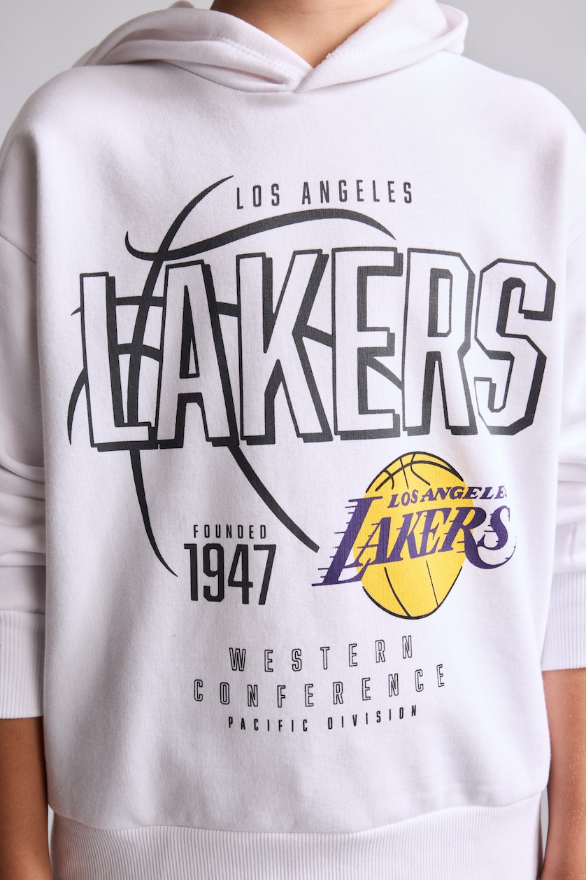 Erkek Çocuk - Genç Erkek Beyaz NBA Lakers Baskılı Kapüşonlu Sweatshirt