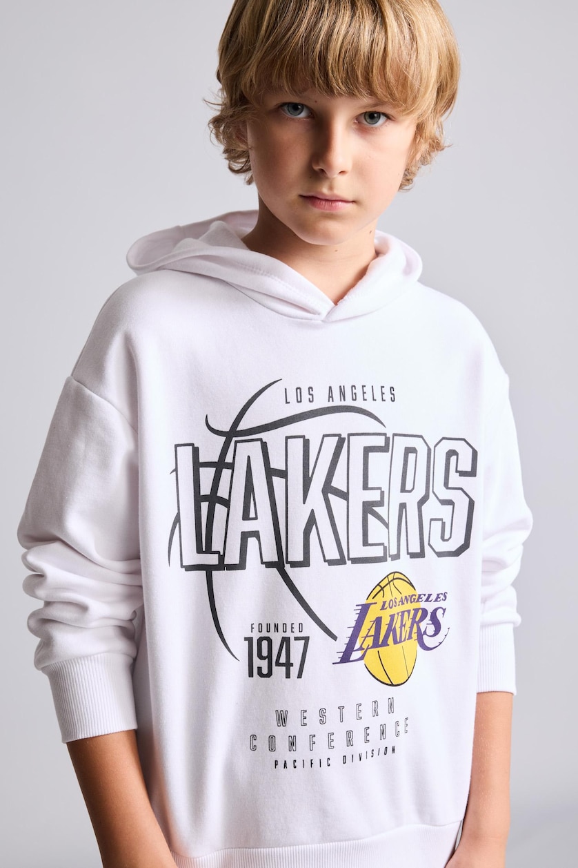 BOYS & TEENS White Regular Fit NBA Los Angeles Lakers Licensed Hooded Sweatshirt