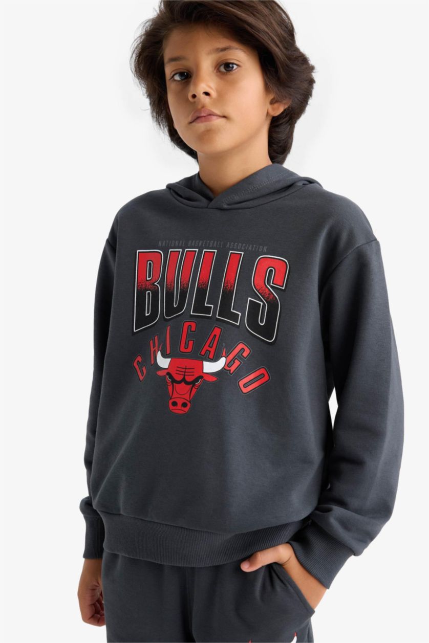 Erkek Çocuk - Genç Erkek Antrasit NBA Chicago Bulls Kapüşonlu Sweatshirt Erkek Çocuk