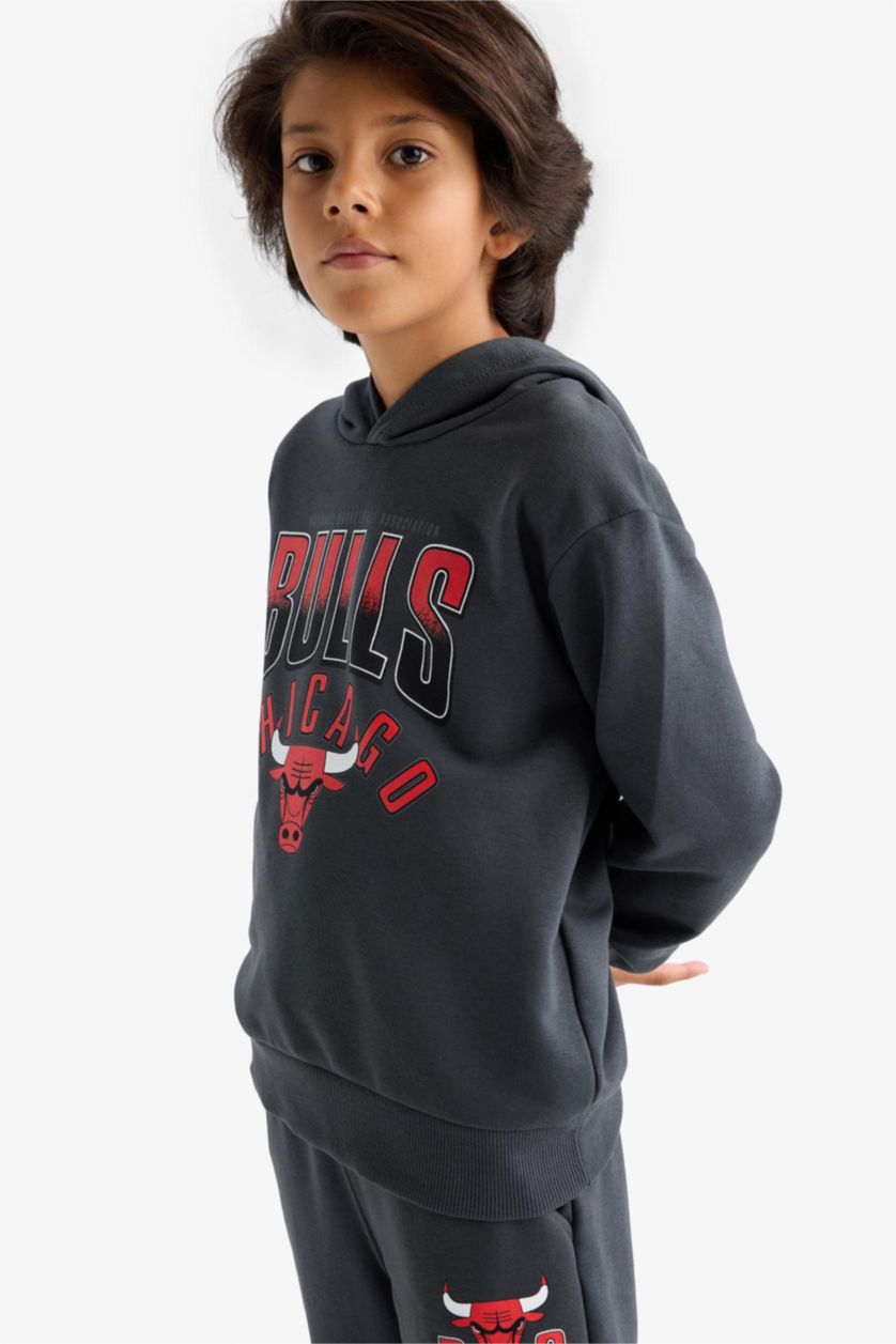 Erkek Çocuk - Genç Erkek Antrasit NBA Chicago Bulls Kapüşonlu Sweatshirt Erkek Çocuk