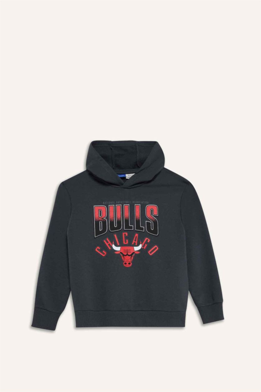 Erkek Çocuk - Genç Erkek Antrasit NBA Chicago Bulls Kapüşonlu Sweatshirt Erkek Çocuk