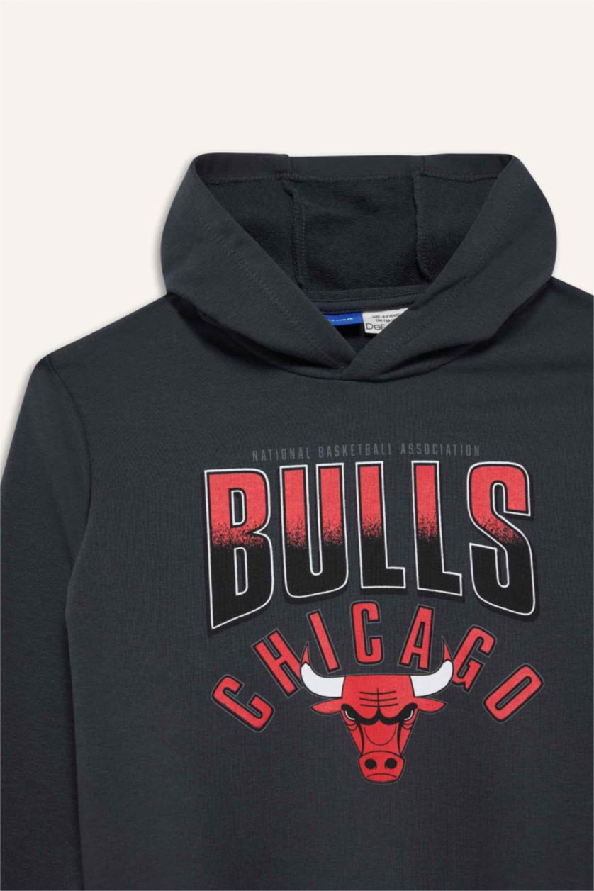 Erkek Çocuk - Genç Erkek Antrasit NBA Chicago Bulls Kapüşonlu Sweatshirt Erkek Çocuk