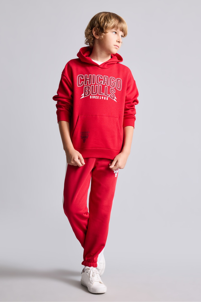Erkek Çocuk - Genç Erkek Kırmızı NBA Baskılı Kapüşonlu Sweatshirt Erkek Çocuk