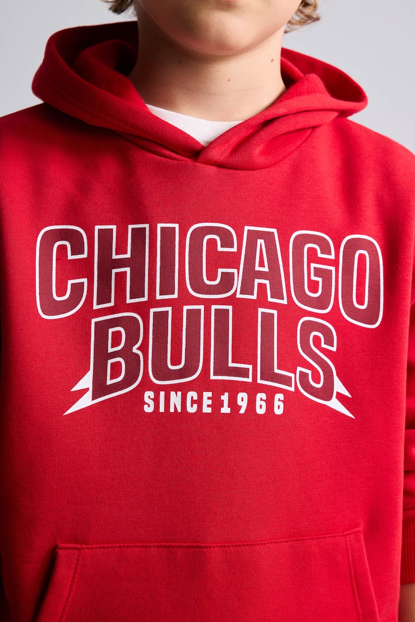 Erkek Çocuk - Genç Erkek Kırmızı NBA Baskılı Kapüşonlu Sweatshirt Erkek Çocuk