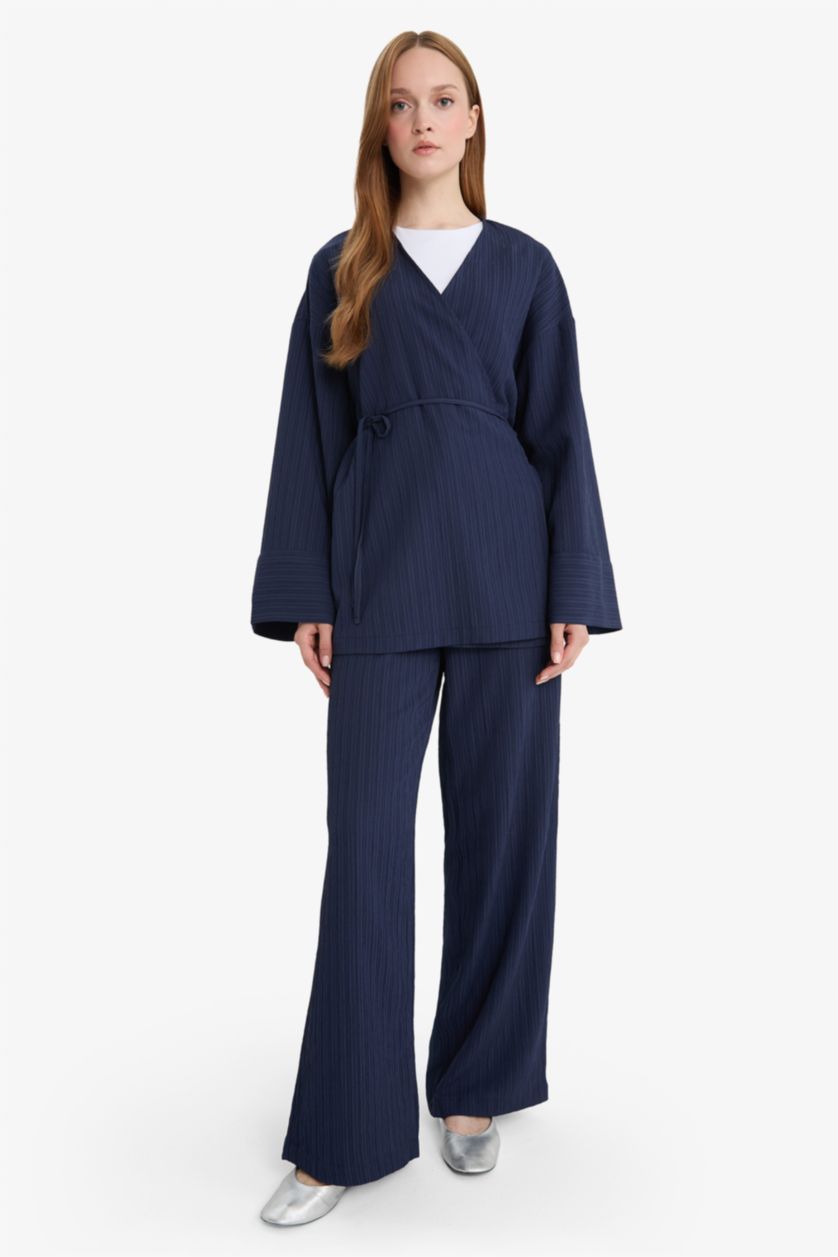 Kadın Lacivert Gofre Dokulu 2'li Takım