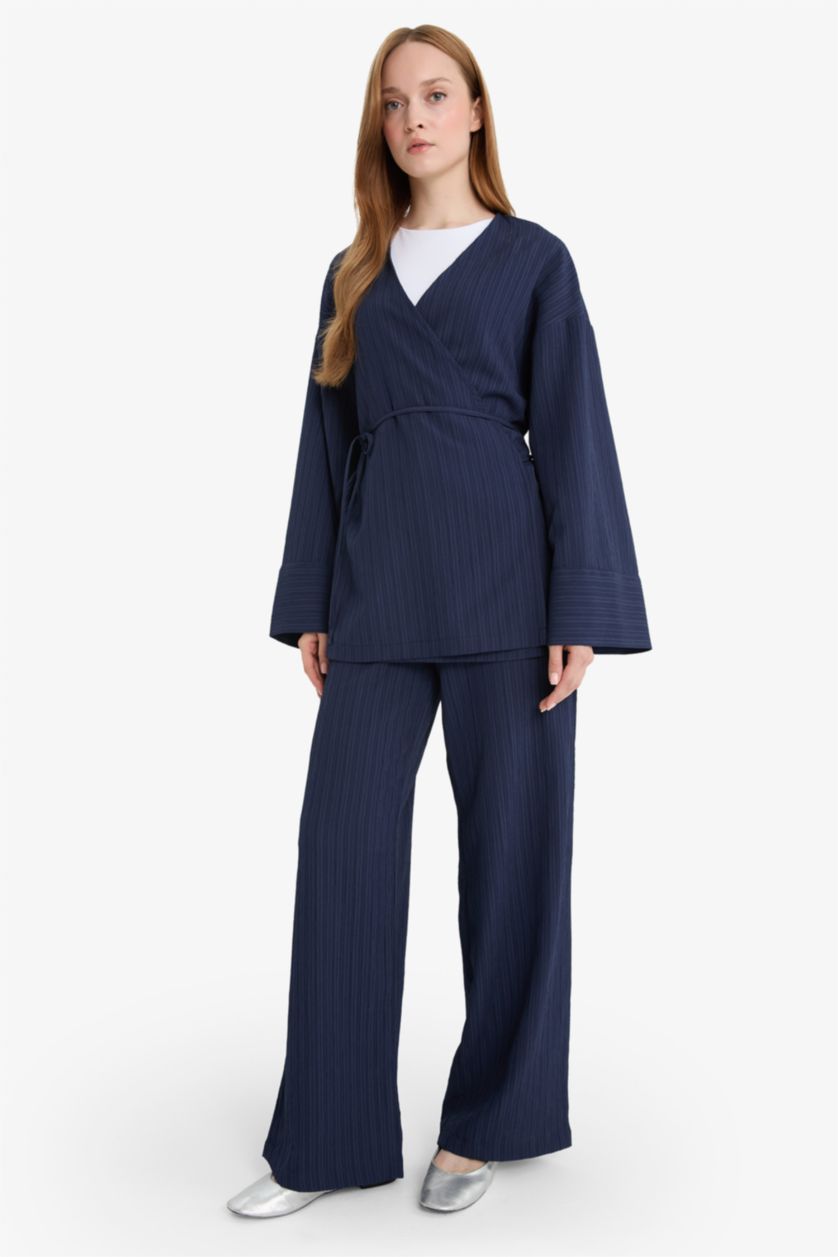 Kadın Lacivert Gofre Dokulu 2'li Takım