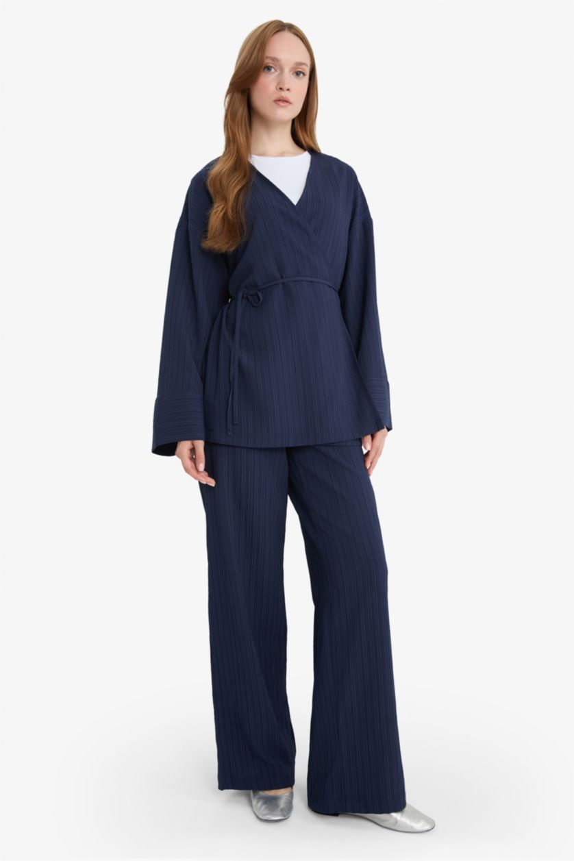 Kadın Lacivert Gofre Dokulu 2'li Takım