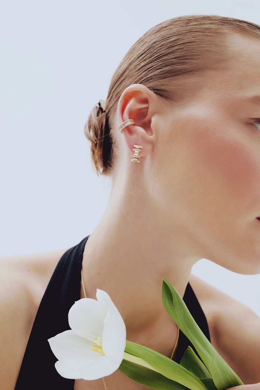 Kadın Altın Reis x DeFacto 14 Ayar Altın Kaplama Brilla Duo Kadın 2'li Gold Küpe ve Kıkırdak Küpesi