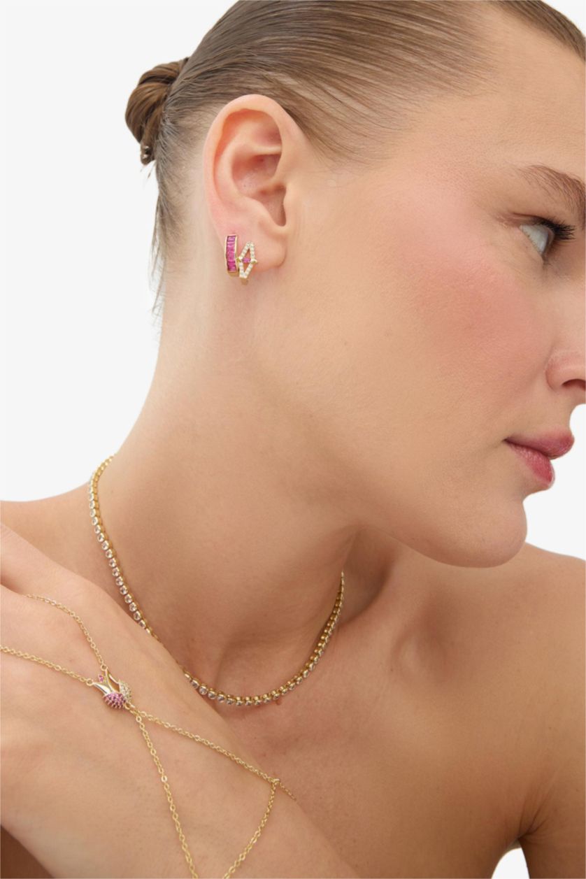 Woman Altın Reis x DeFacto Gold Plated Rosa Alba 2 Piece Purple Stone Gold Earrings