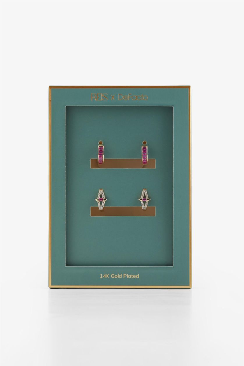 Woman Altın Reis x DeFacto Gold Plated Rosa Alba 2 Piece Purple Stone Gold Earrings