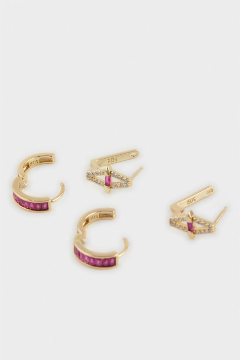 Woman Altın Reis x DeFacto Gold Plated Rosa Alba 2 Piece Purple Stone Gold Earrings