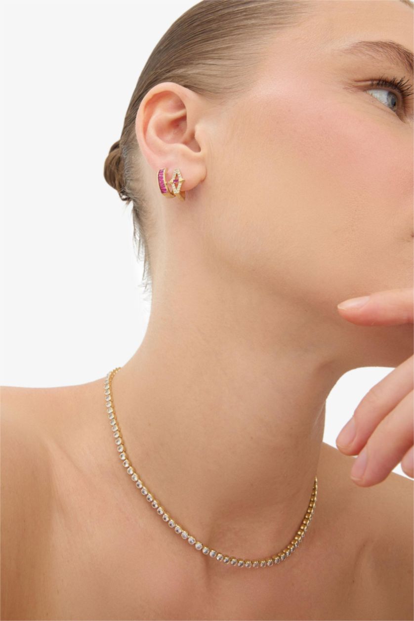 Woman Altın Reis x DeFacto Gold Plated Rosa Alba 2 Piece Purple Stone Gold Earrings