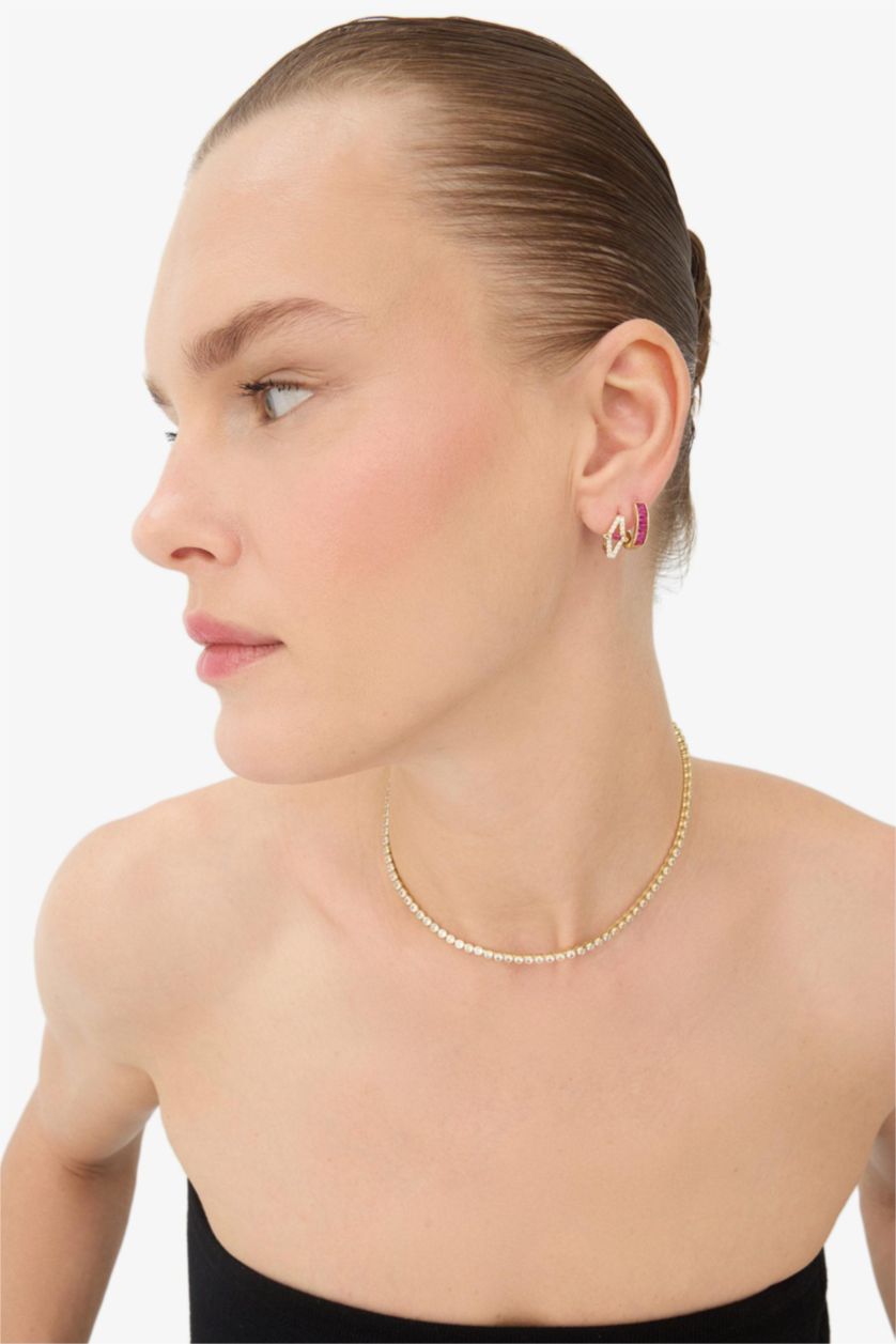 Woman Altın Reis x DeFacto Gold Plated Rosa Alba 2 Piece Purple Stone Gold Earrings