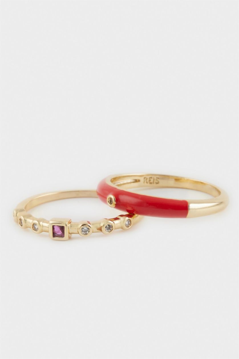 Woman Altın Reis x DeFacto 14K Gold Plated Cherry Glow Woman 2 Piece Rings