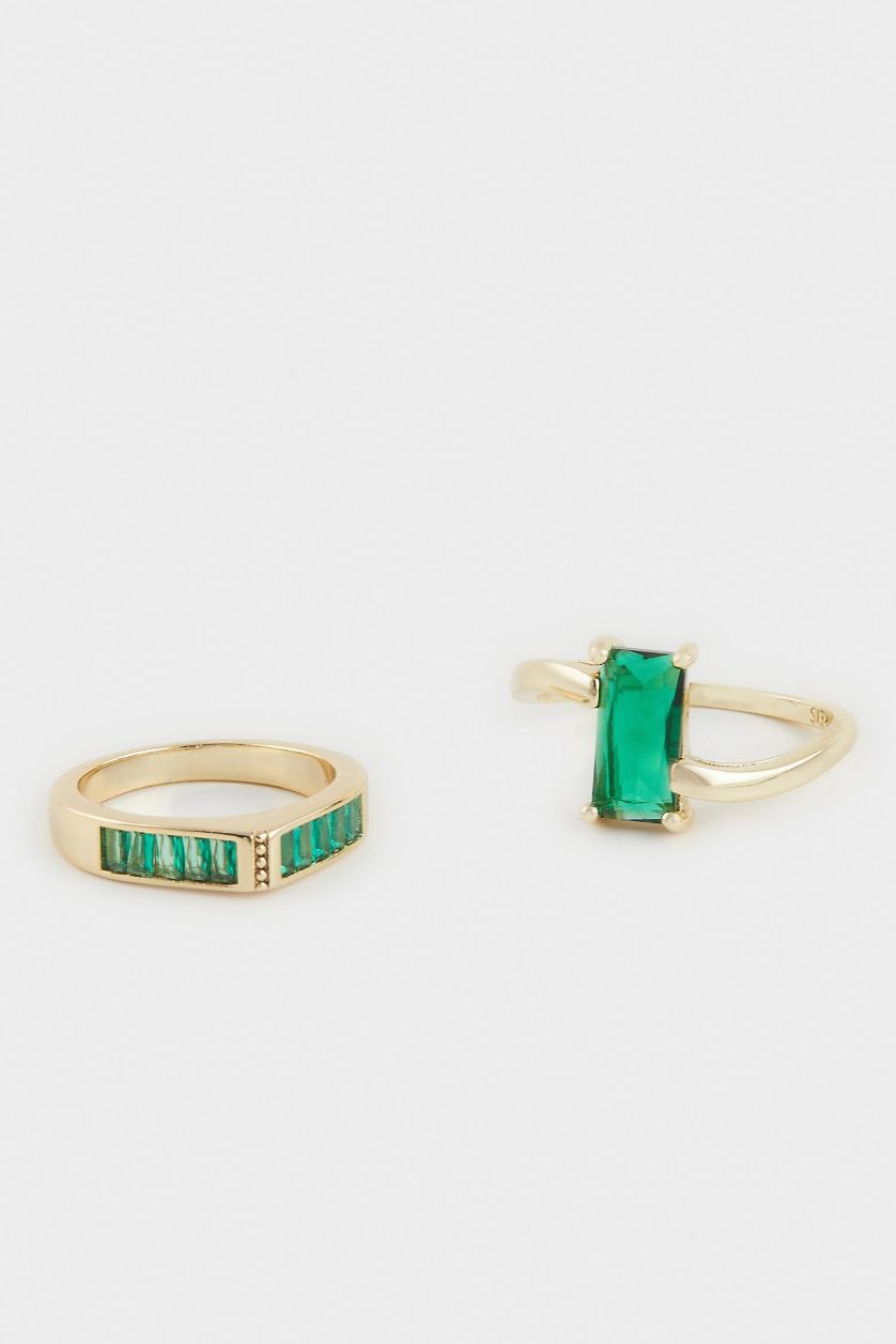 WOMAN Altın Reis x DeFacto 14K Gold Plated Grassy Shine Woman 2 Piece Gold Rings