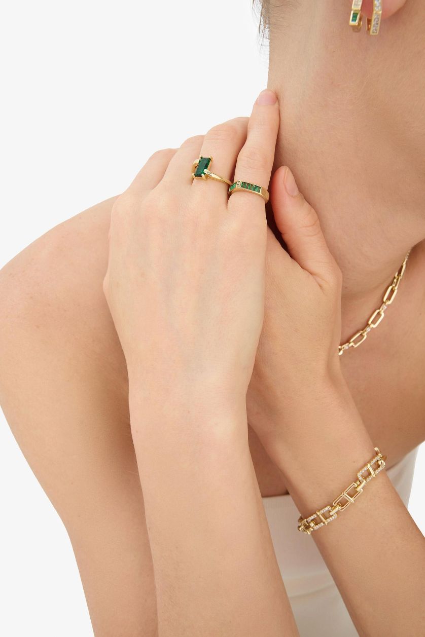 WOMAN Altın Reis x DeFacto 14K Gold Plated Grassy Shine Woman 2 Piece Gold Rings