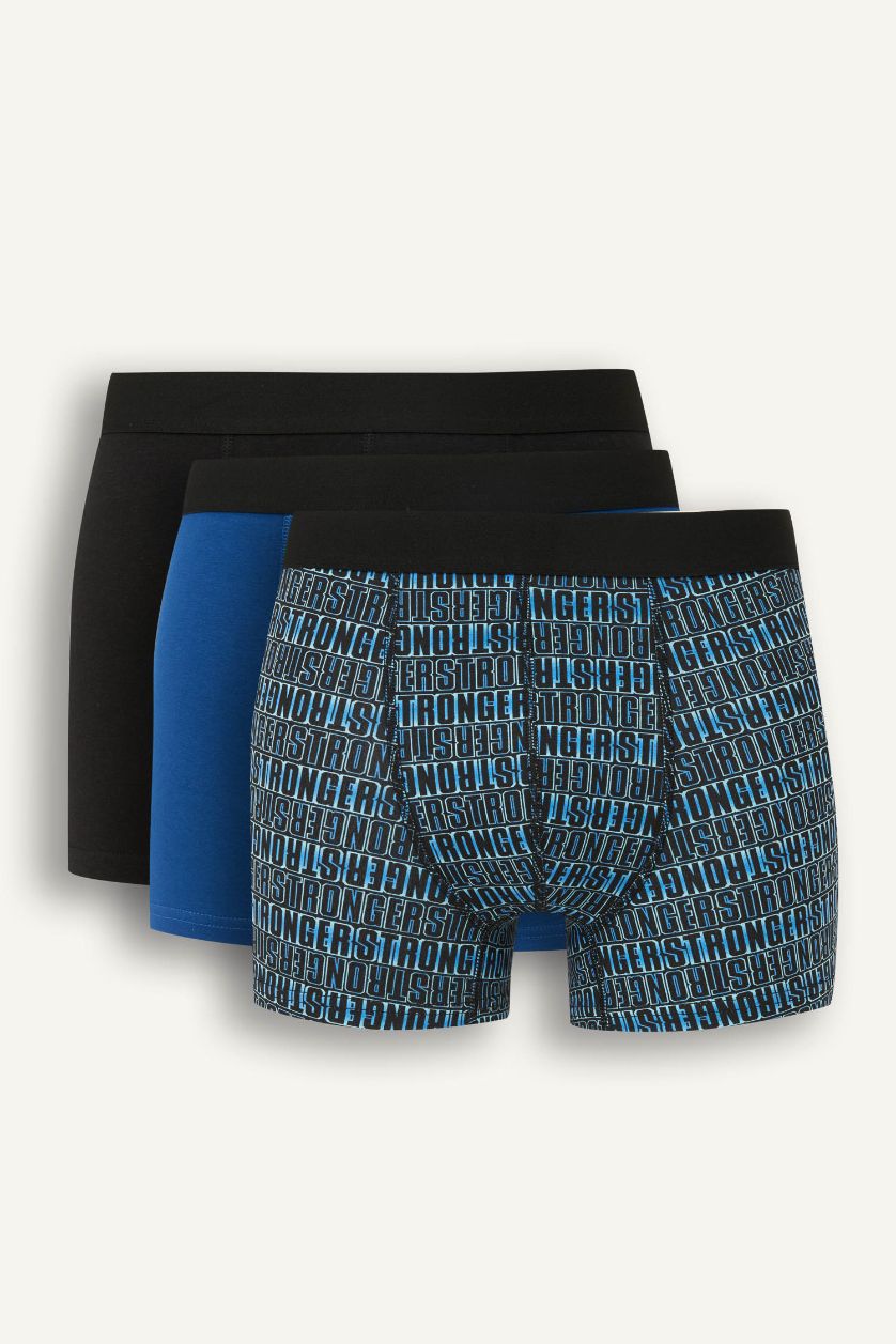 MAN Dark Blue Regular Fit 3 Piece Printed Boxer