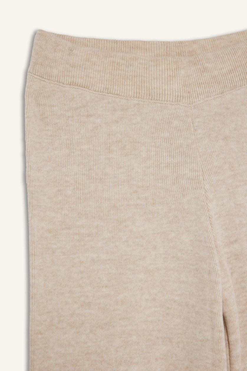 Kız Çocuk - Genç Kız Ekru Beli Lastikli Wide Leg Triko Pantolon Kız Çocuk