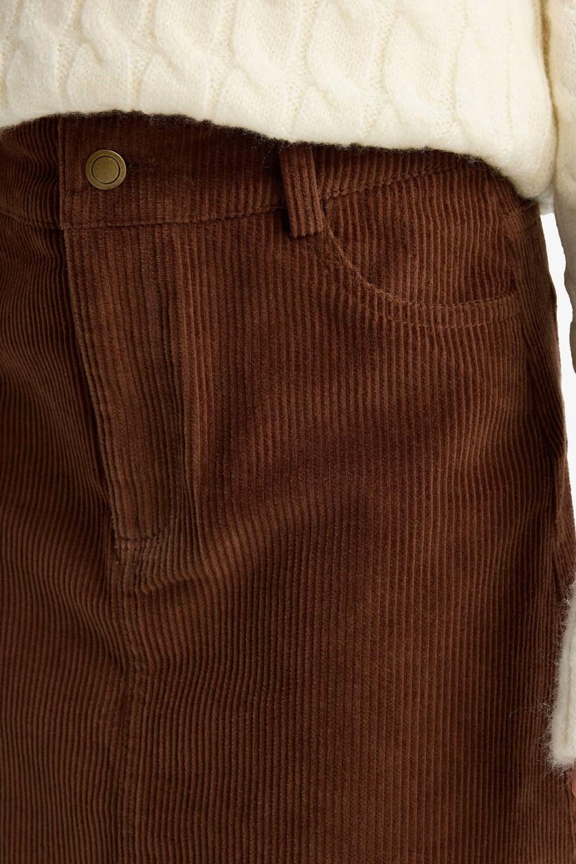 Kız Çocuk - Genç Kız Kahve Pamuklu Fitilli Kadife Etek Kız Çocuk