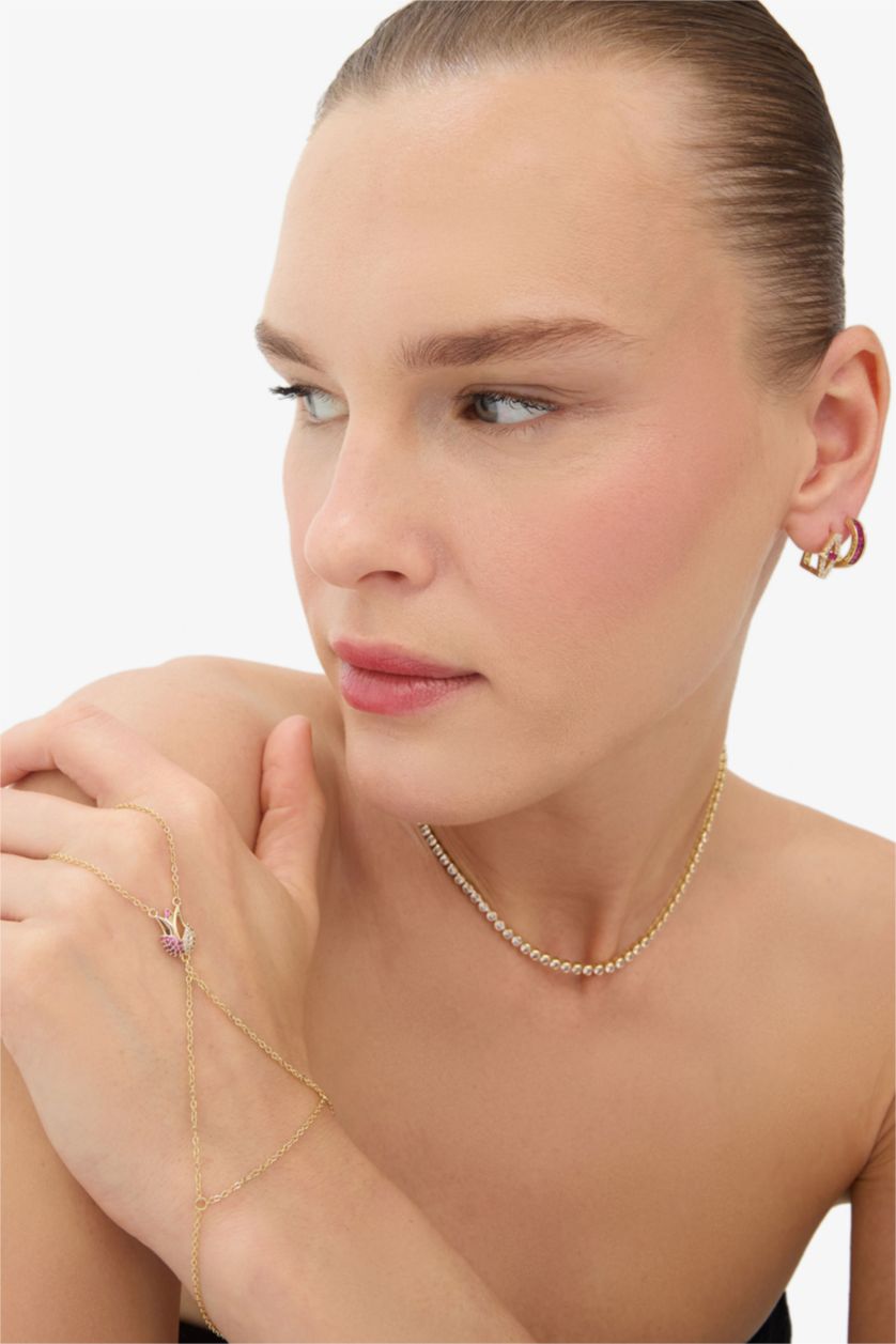 WOMAN Altın Reis x DeFacto Gold Plated Tulip Era Purple Stone Tulip Themed Gold Shahmaran